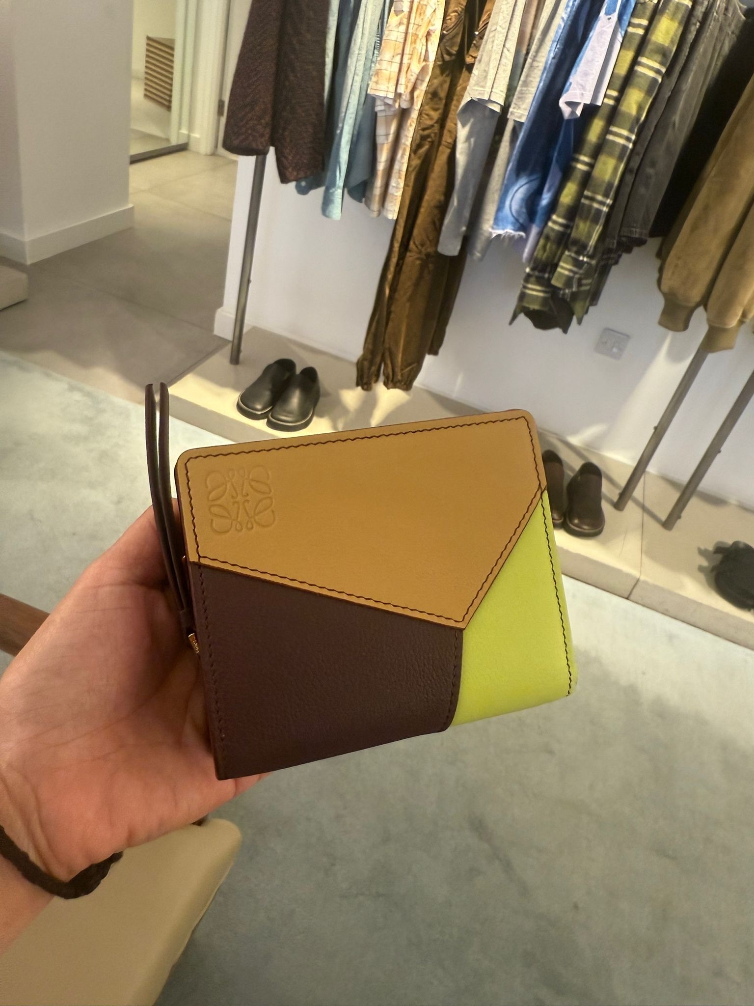 Loewe Puzzle Compact Zip Wallet Sahara Burgundy Yellow
