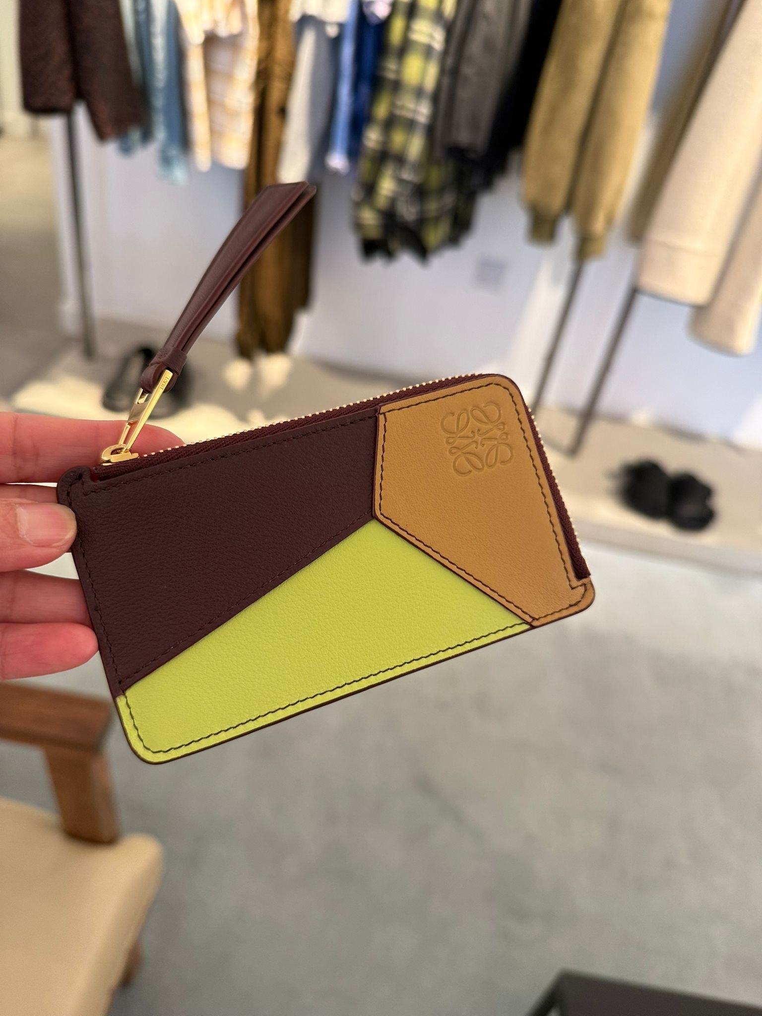 Loewe Puzzle Coin Cardholder Sahara Burgundy Yellow