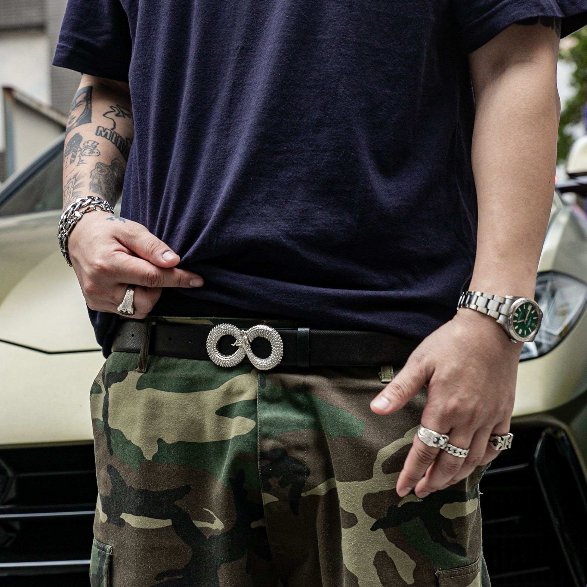 GOLDCOAST X BORN2DIE聯名滿鑲無限銜尾蛇皮帶