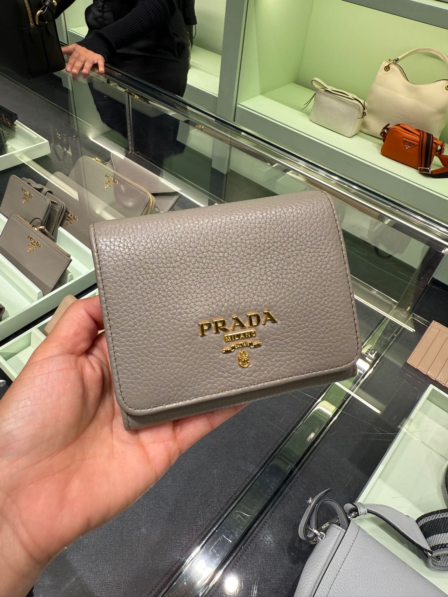 Prada Grainy Calf Tri-fold Wallet Grey 1MH176
