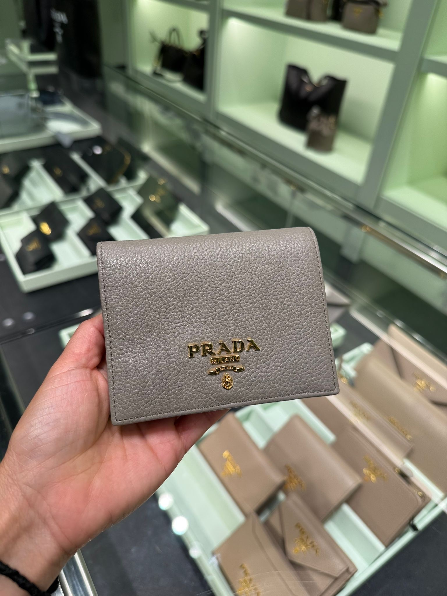 Prada Grainy Calf Bi-fold Wallet Grey 1MV204