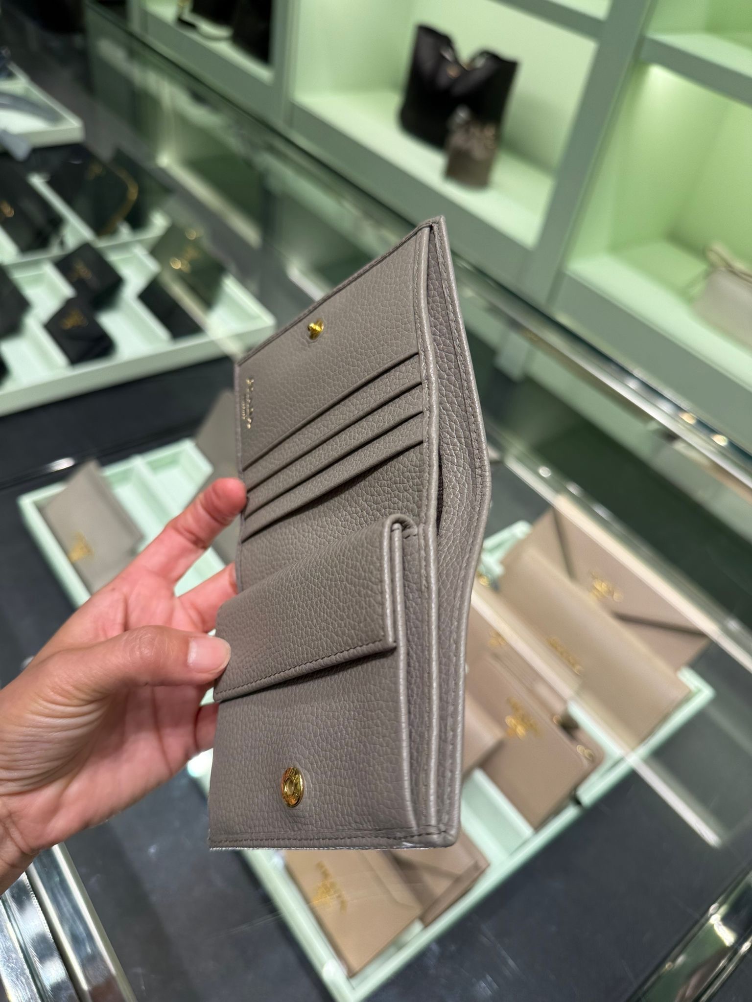 Prada Grainy Calf Bi-fold Wallet Grey 1MV204
