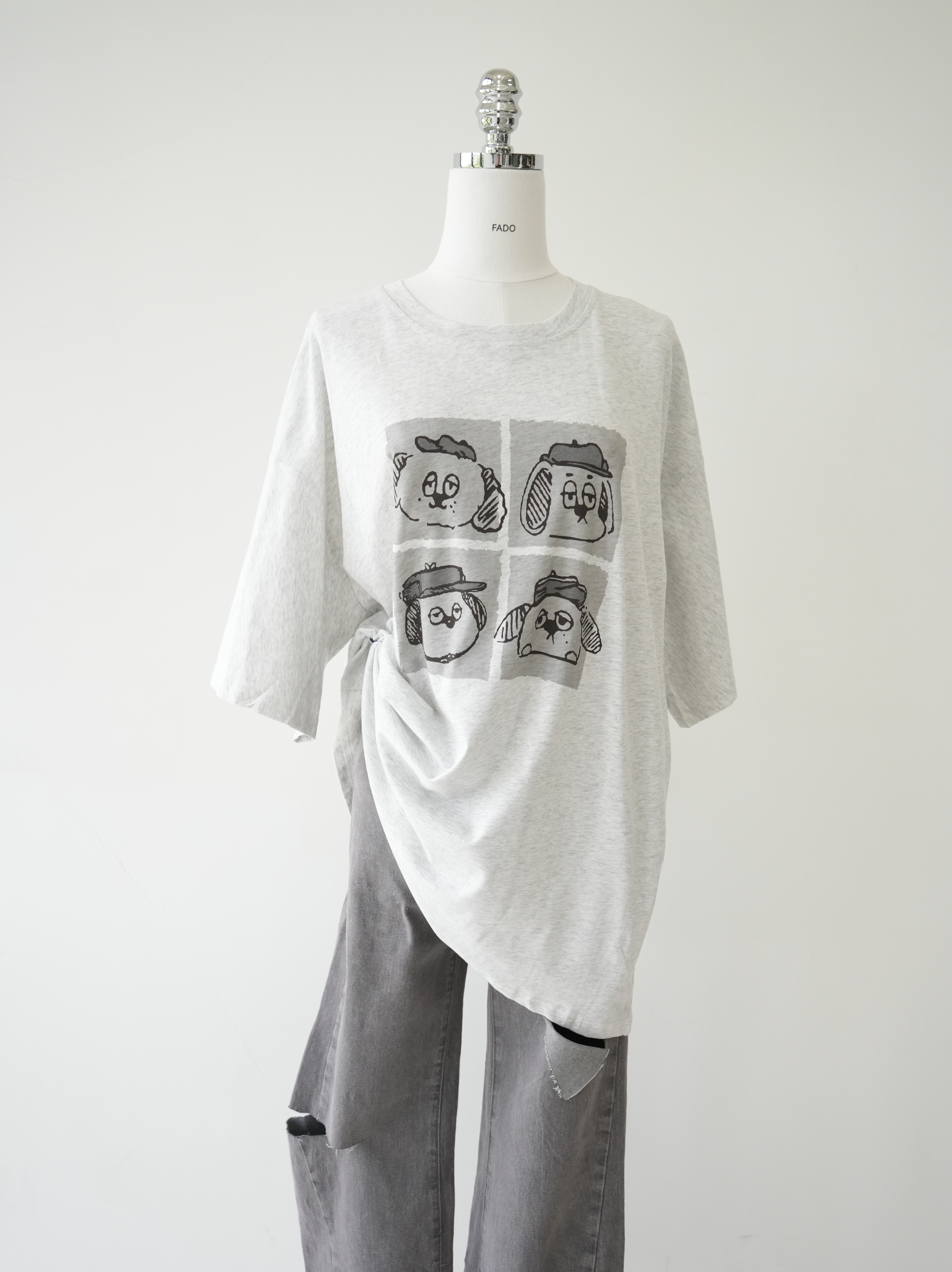 法朵Fado shop｜厭世狗狗四宮格長版T 0213191