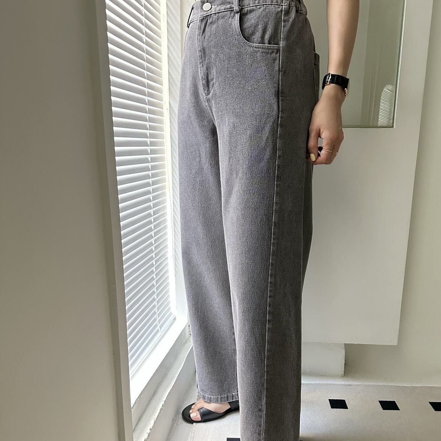 【BONNIE】後橡筋腰牛仔闊褲