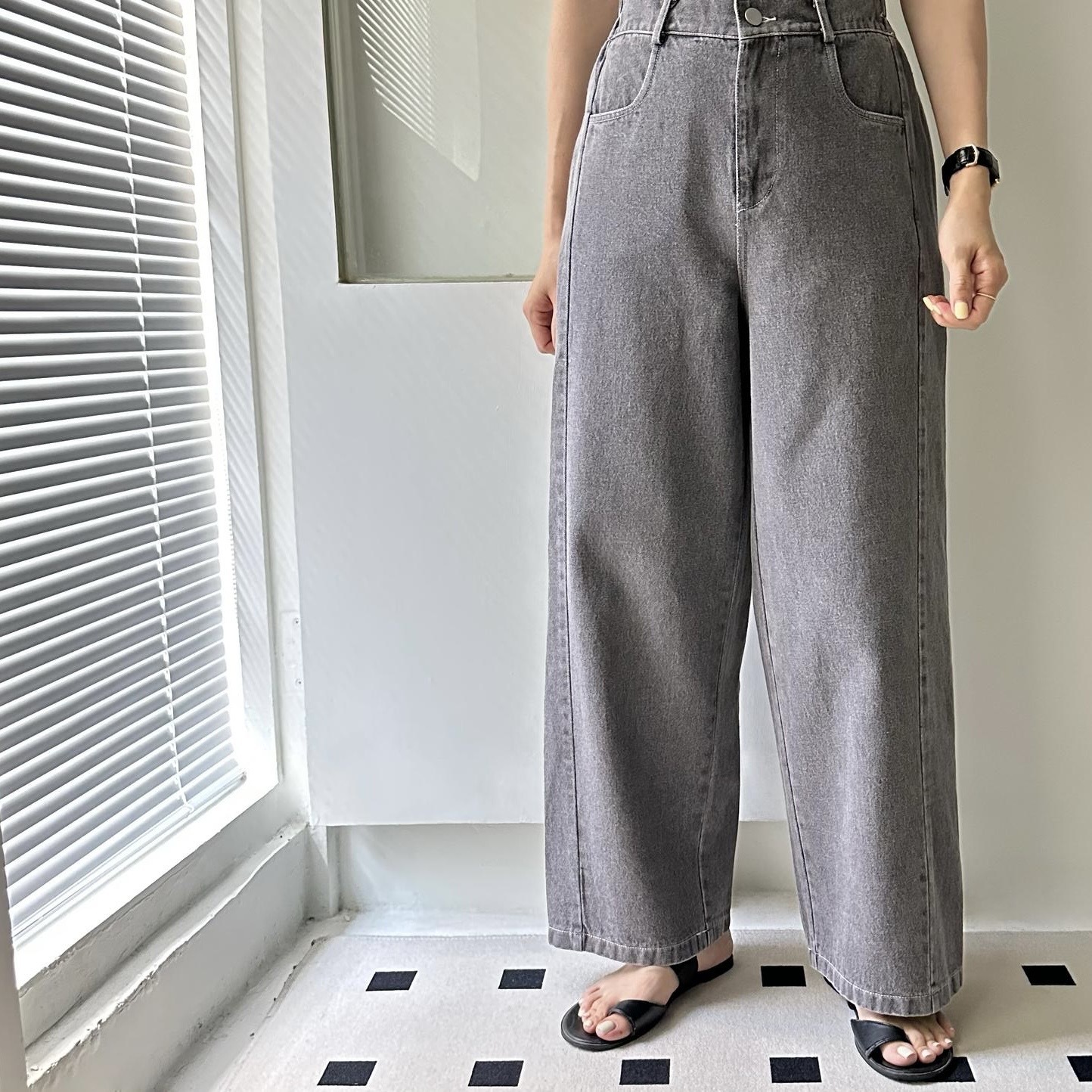 【BONNIE】後橡筋腰牛仔闊褲