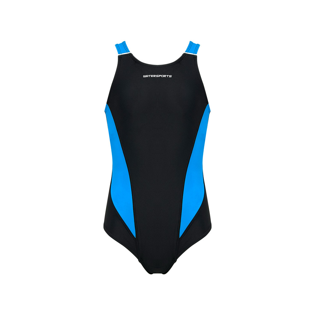 女童 Modest X背帶連體泳衣 - 黑/藍