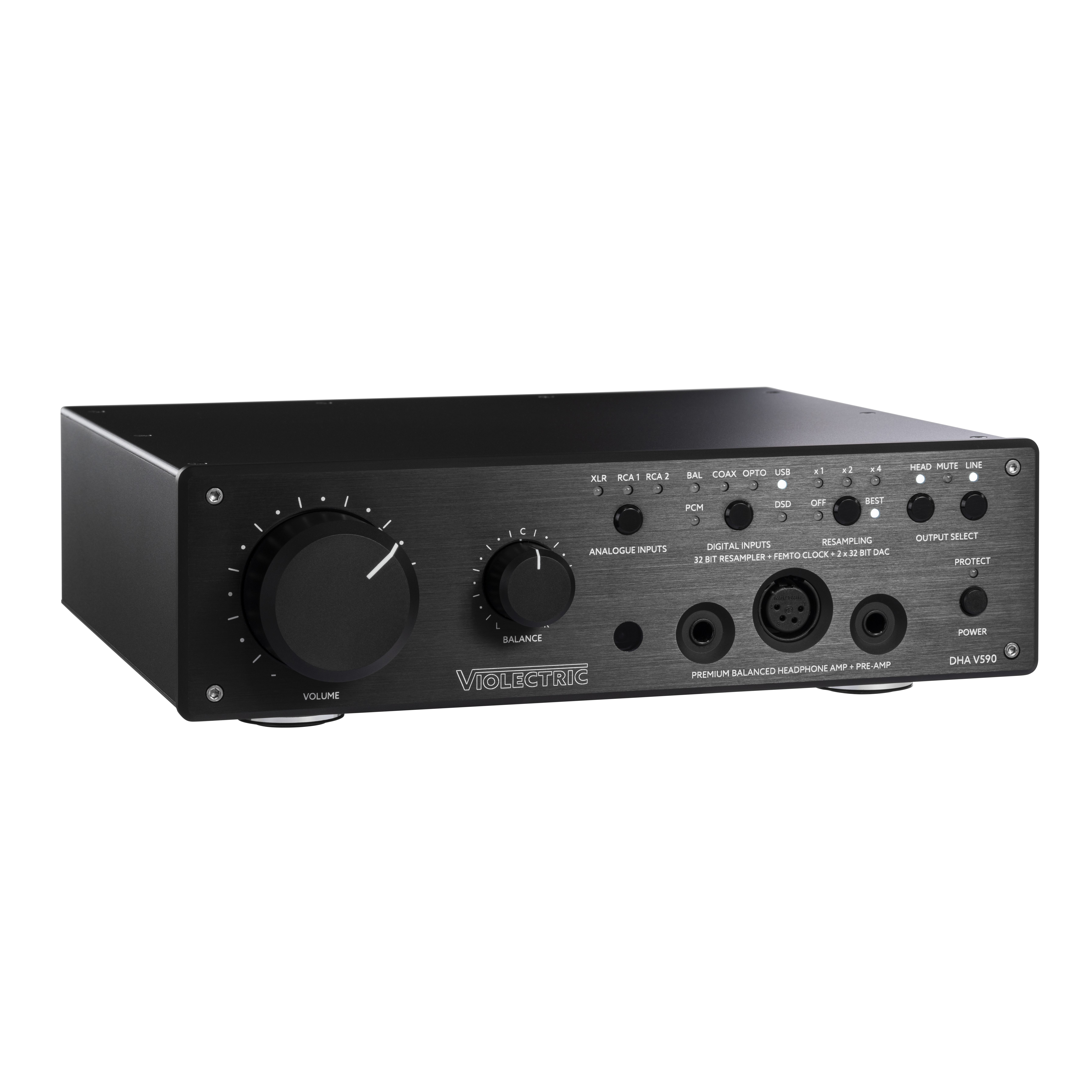 德國 Violectric – DHA V590² PRO 旗艦級座枱純平衡耳擴+純解碼 | 256-step relay attenuator | 支援最高 DSD256, 32bit/384kHz | XLR4pin, 4.4mm, 6.3mm 耳機輸出 | 可調增益 | 前級功能(可切換) | 德國製造