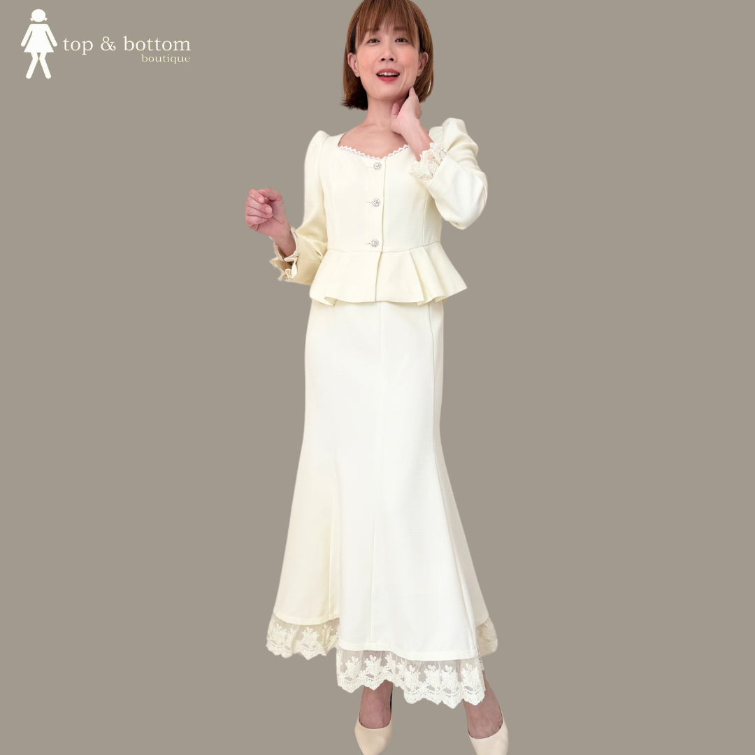 EMBROIDERY DETAILED BLOUSE & MERMAID SKIRT SET SUIT