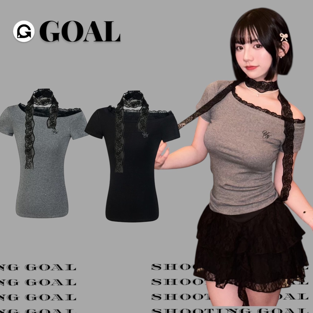 (GOAL) 純慾蕾絲斜肩上衣 026 UNBD