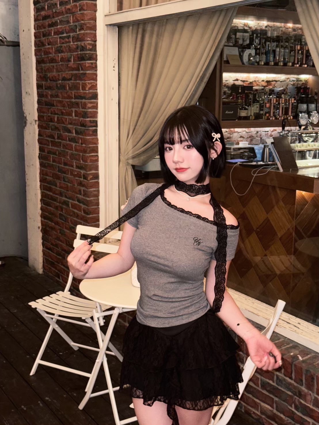 (GOAL) 純慾蕾絲斜肩上衣 026 UNBD