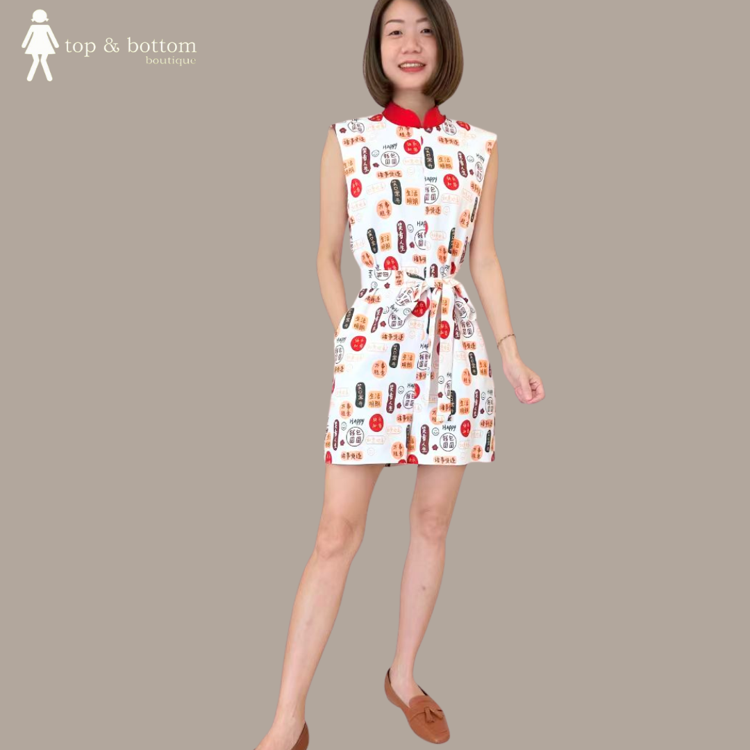 SLEEVELESS PRINTED SHORT JUMPSUIT