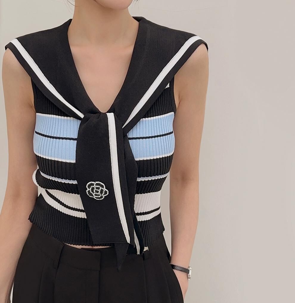 韓國高貨 海軍領冰絲上衣