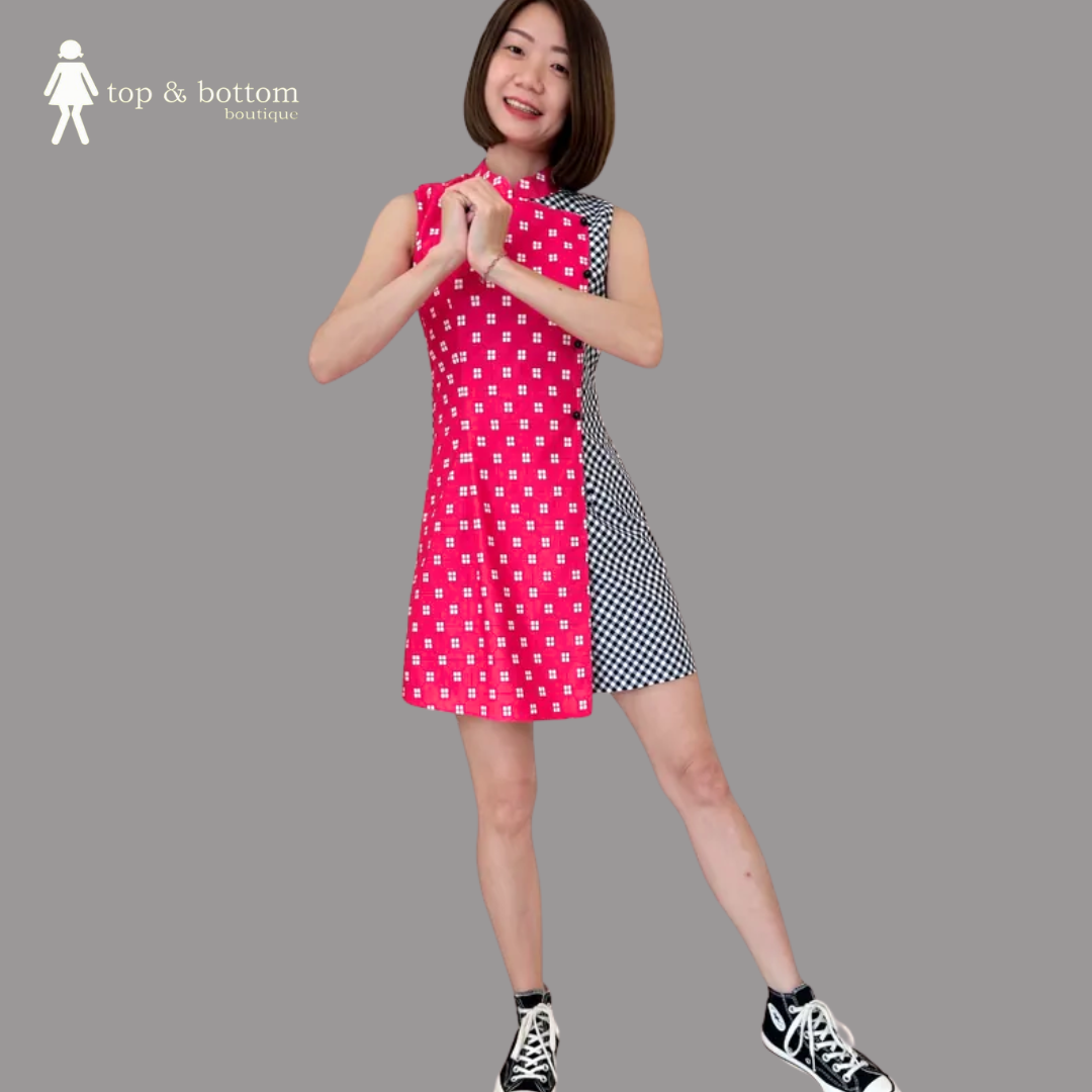SOLID CHECKED & MOTIF PRINTED SHORT JUMPSUIT