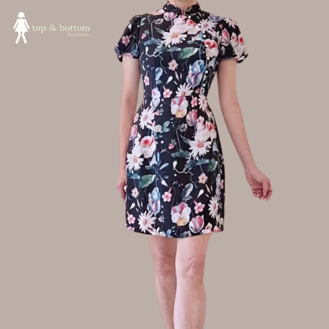FLORAL S/SLEEVE SHORT DRESS