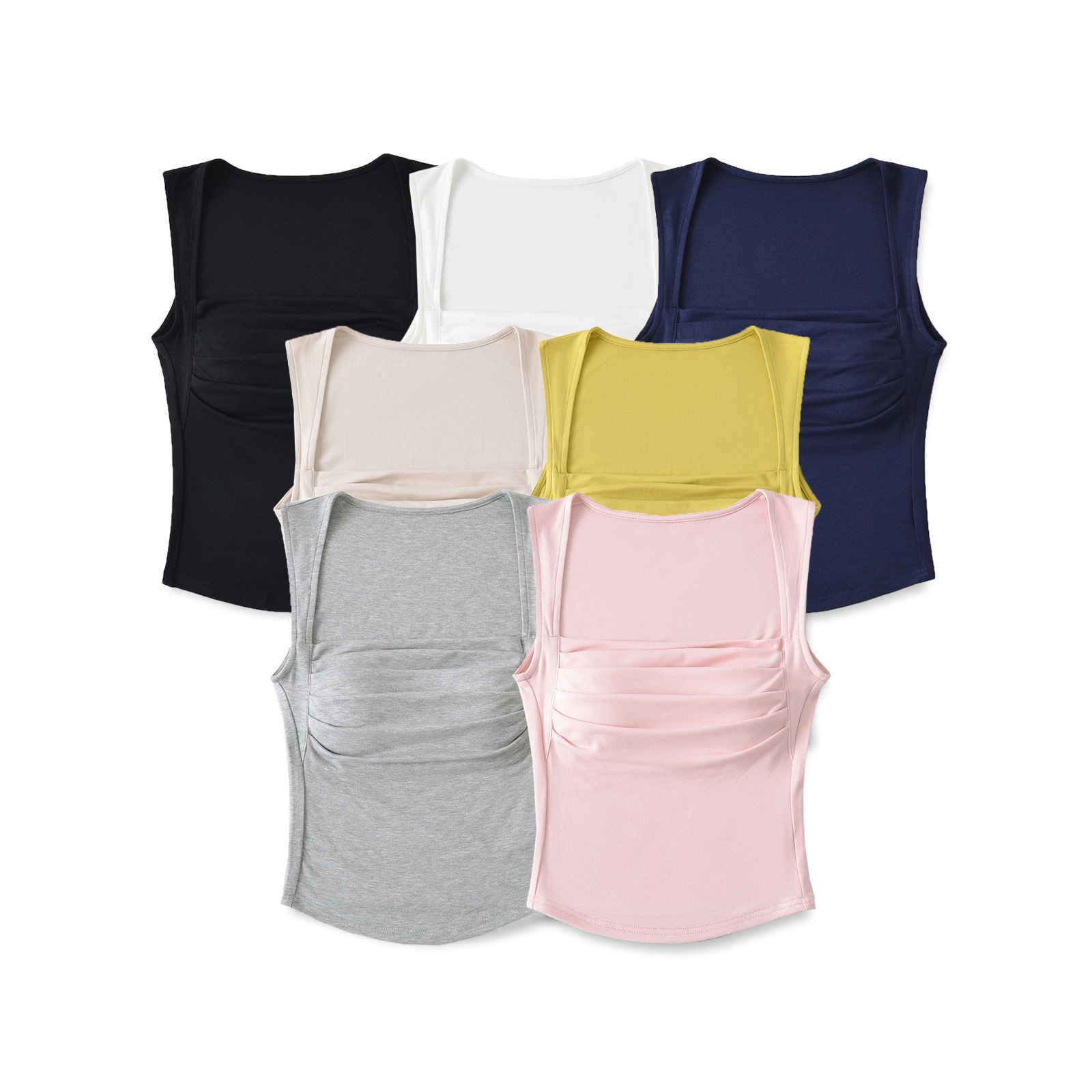 遮副乳方領 帶胸墊棉質上衣(多色)