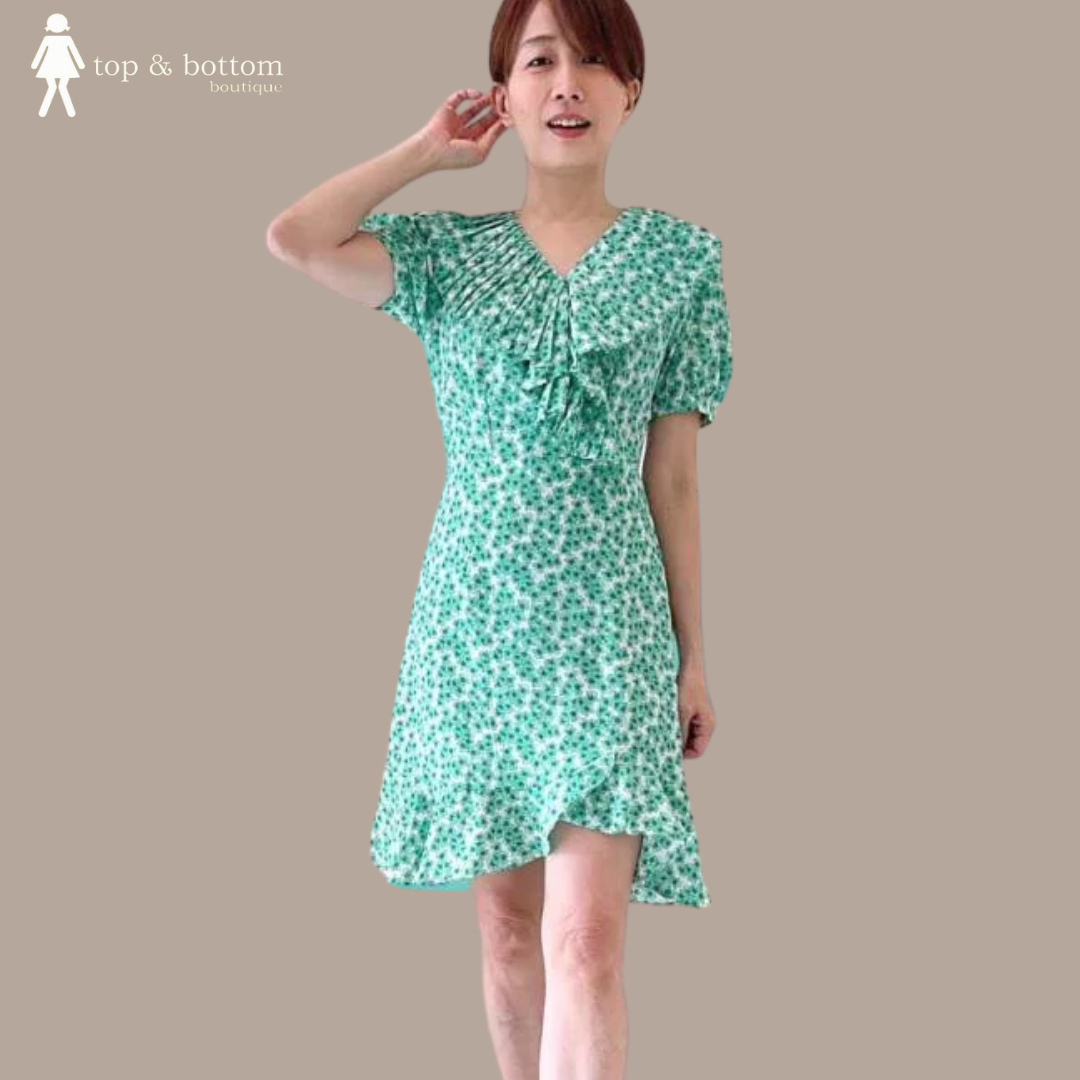 PLEATS FLORAL SHORT DRESS