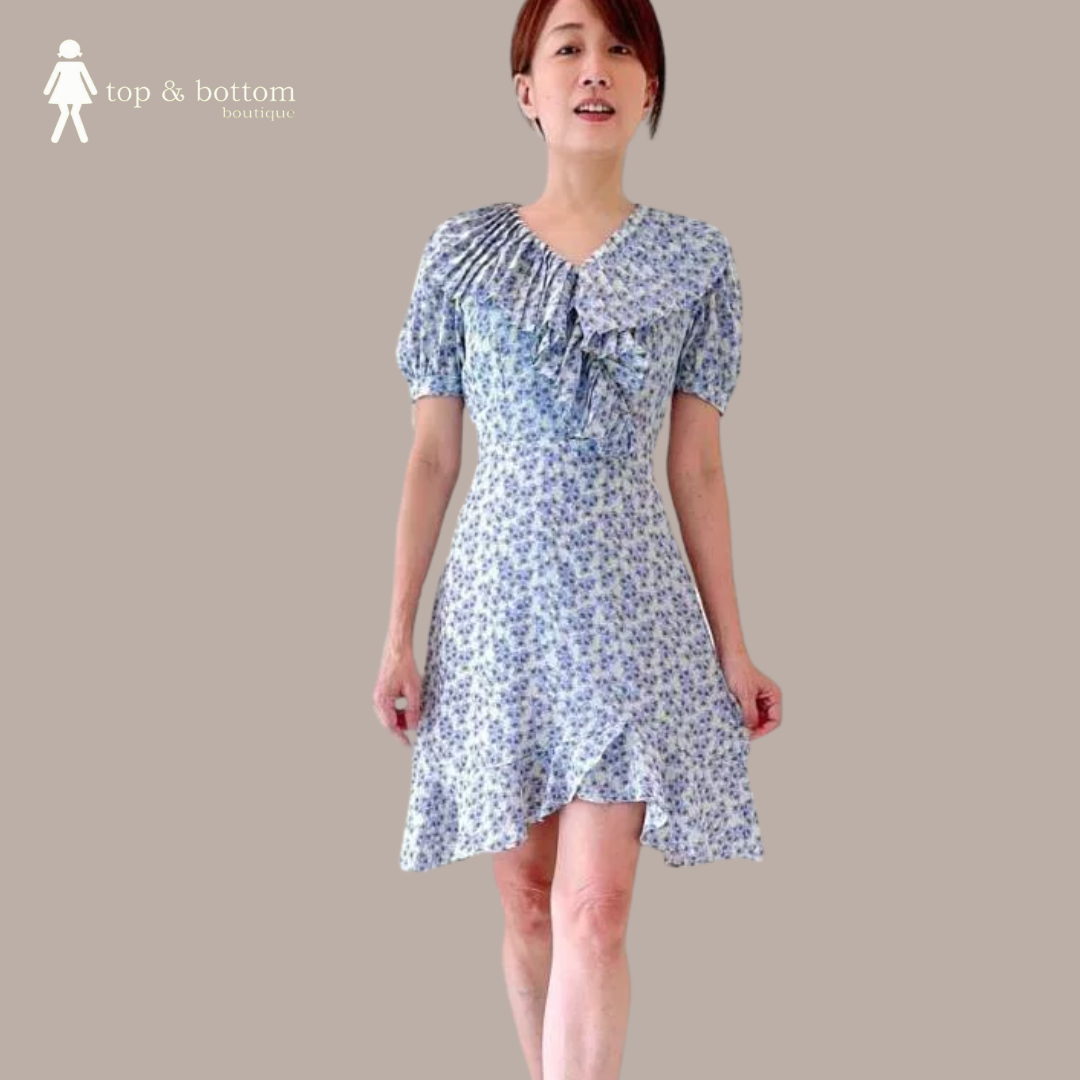 PLEATS FLORAL SHORT DRESS