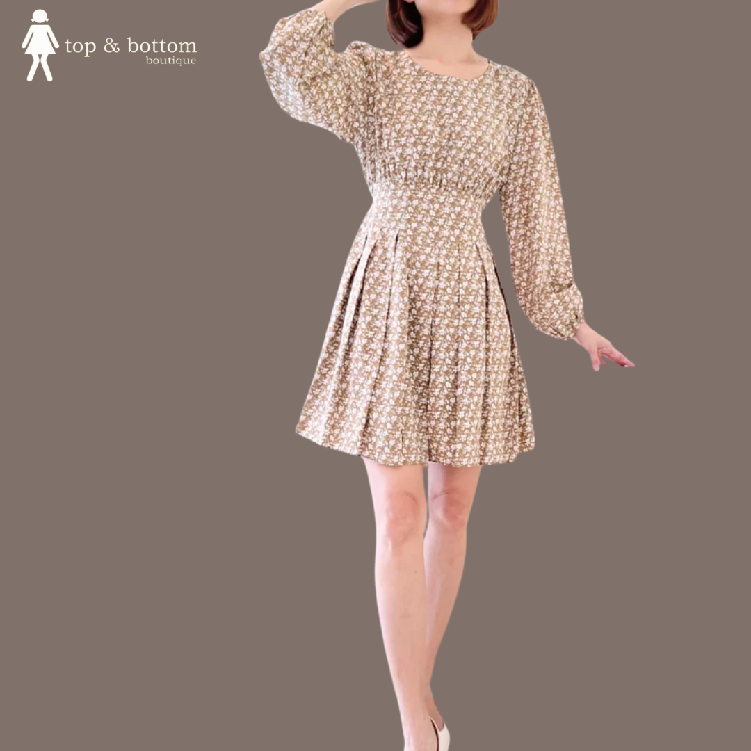 FLOWERS PLEATS SHORT DRESS