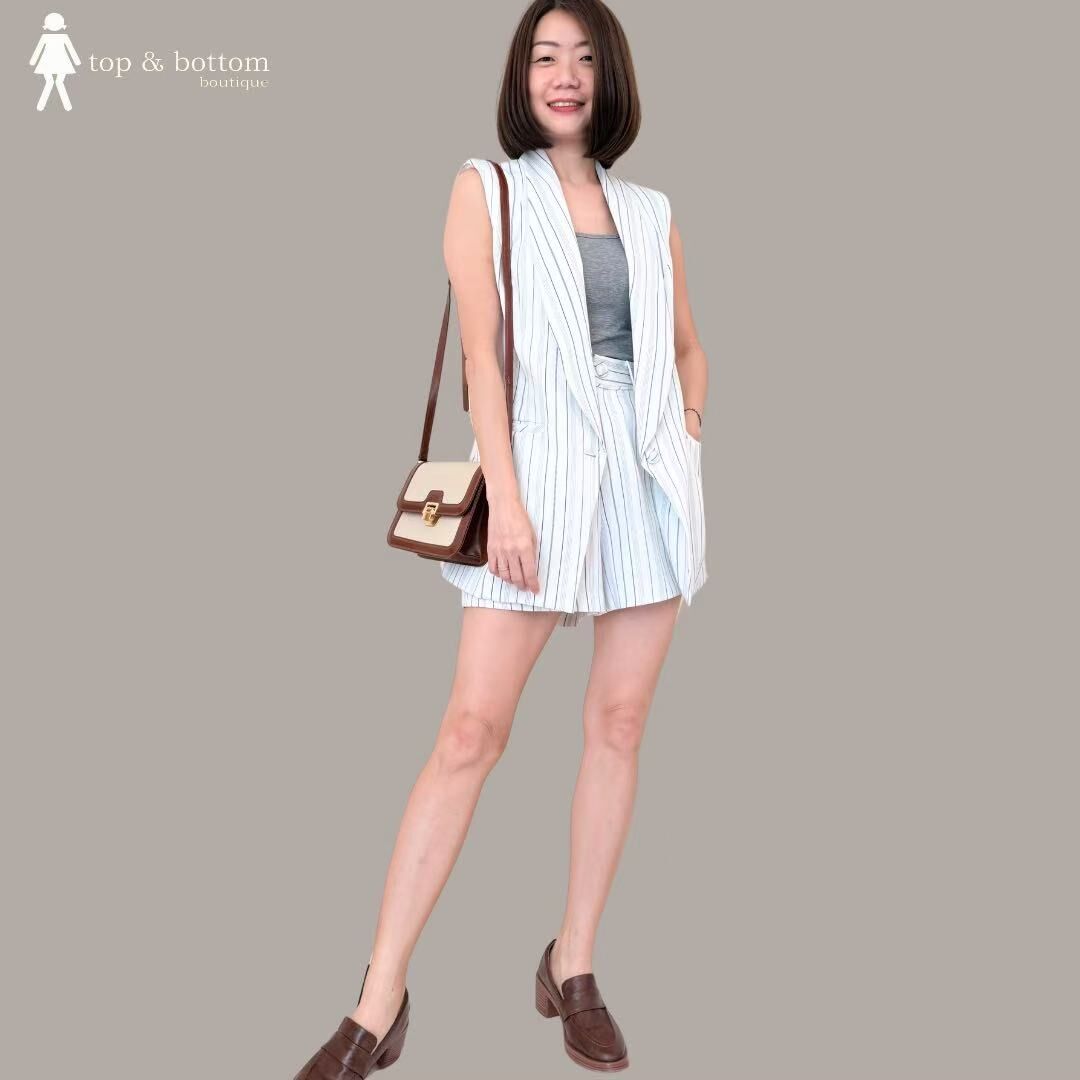 STRIPED VEST & SHORTS SET SUIT
