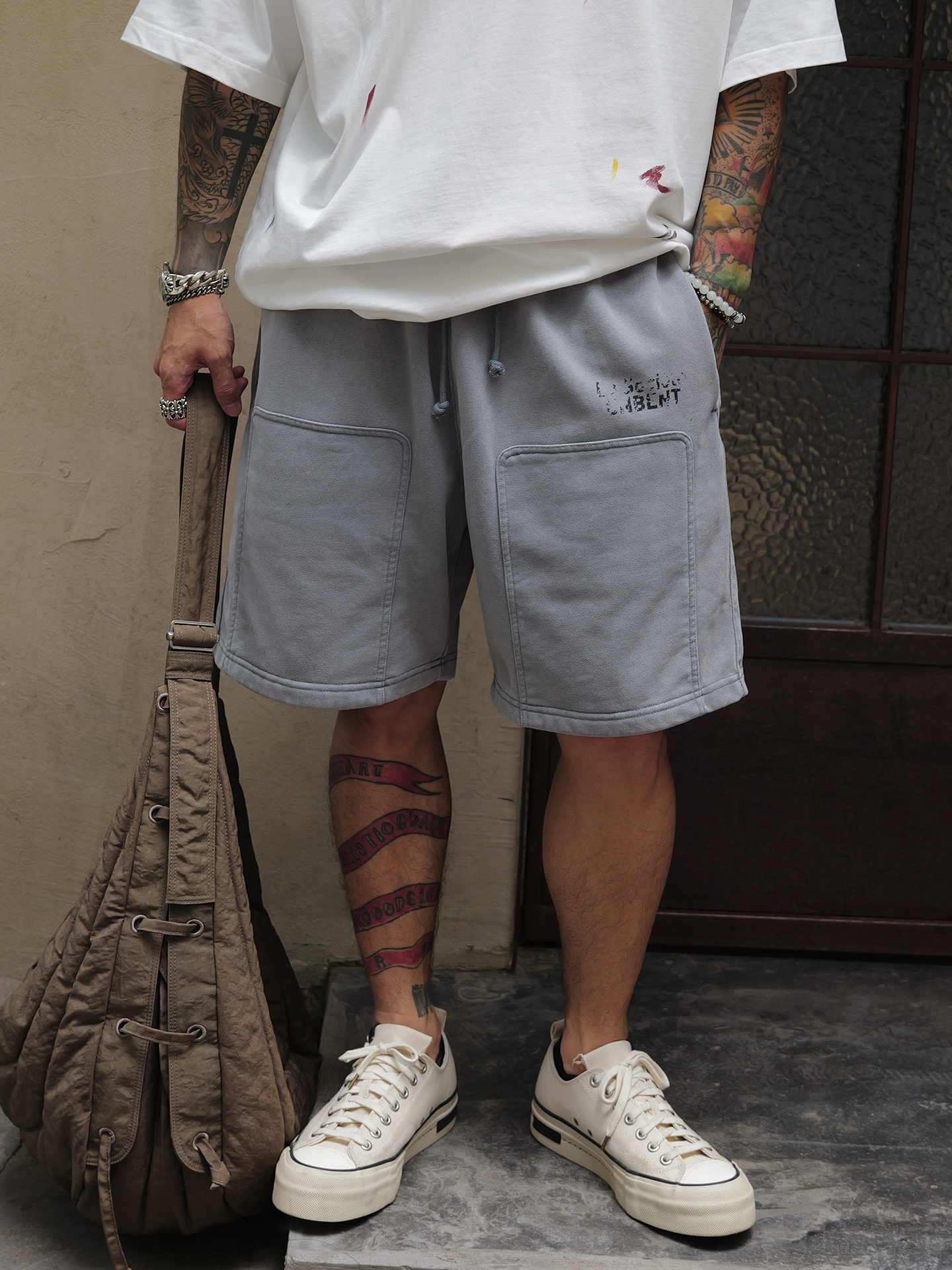 Unbent 25s/s 蠟染水洗貼布五分棉短褲