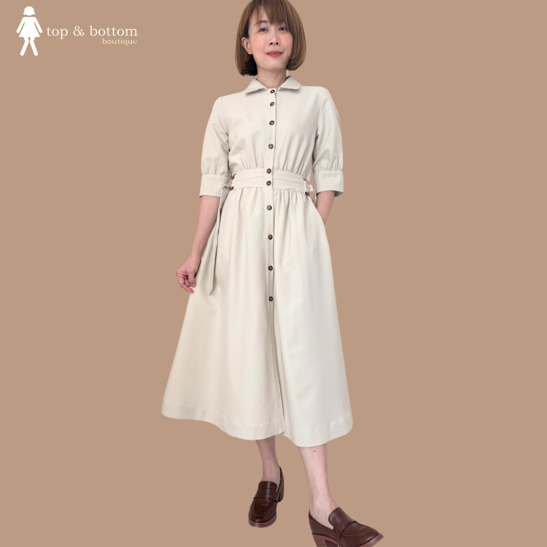 MID SLEEVE BUTTON UP MIDI DRESS