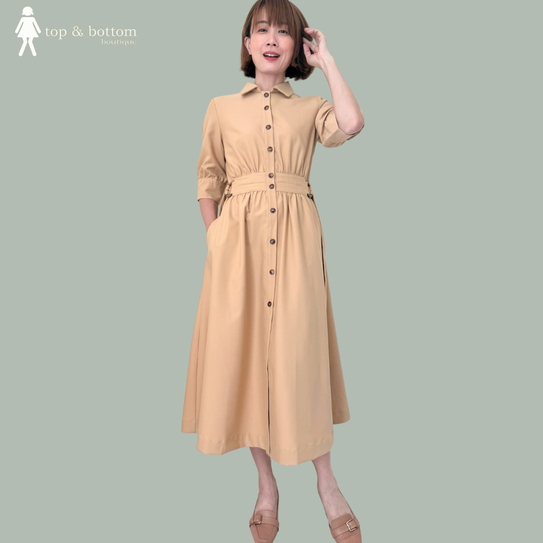 MID SLEEVE BUTTON UP MIDI DRESS