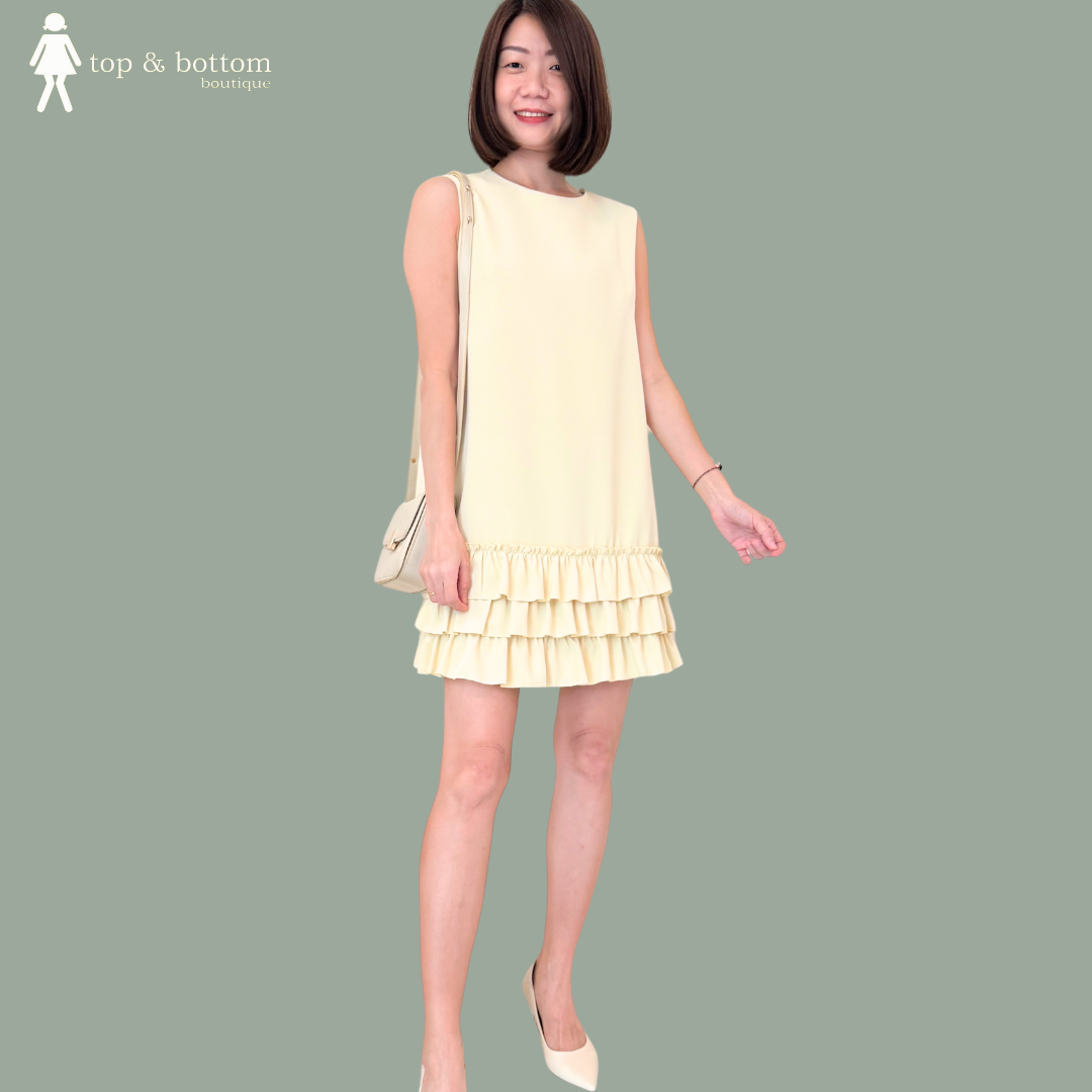 SLEEVELESS SHIFT TIERED HEM SHORT DRESS