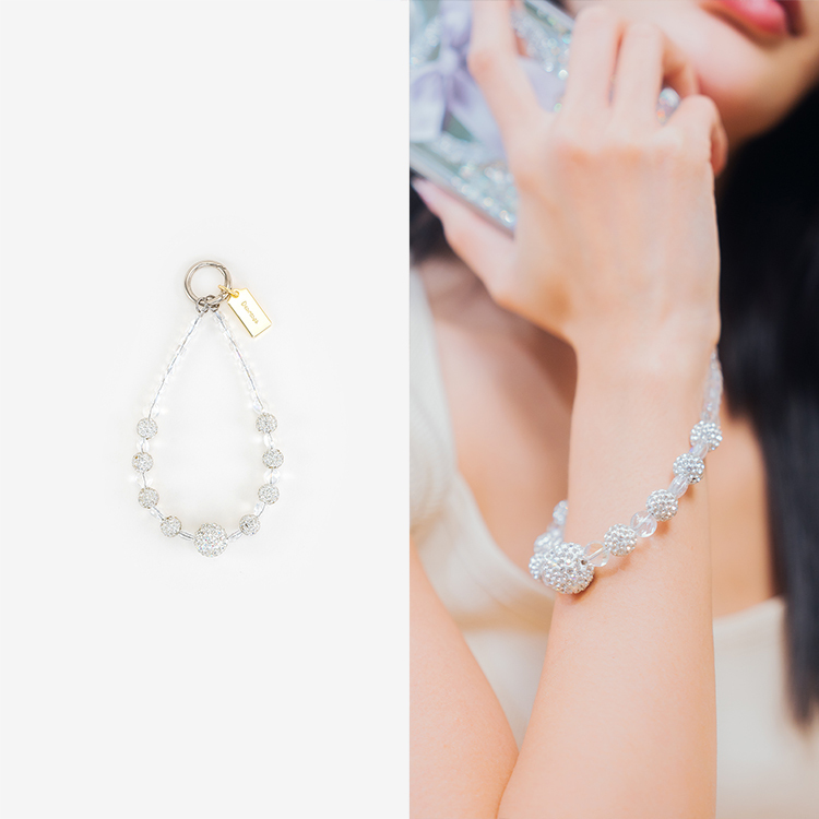 氣質冰塊水晶鑽 (透白) 串珠手腕繩 短掛繩  串珠掛繩 手機掛繩