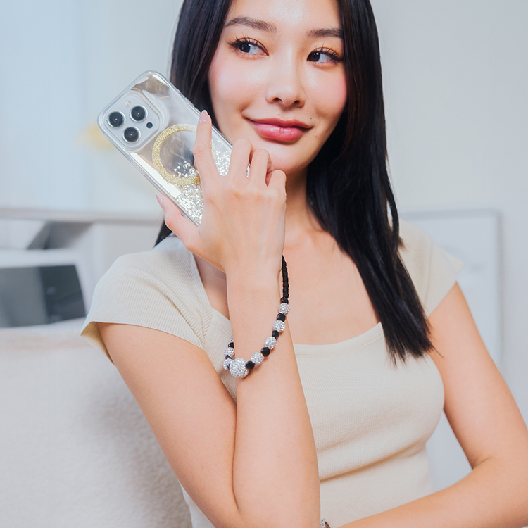 氣質冰塊水晶鑽 (黑色) 串珠手腕繩 短掛繩  串珠掛繩 手機掛繩