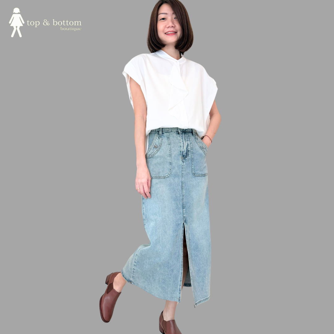 V SLEEVE RUFFLED BUTTON BLOUSE