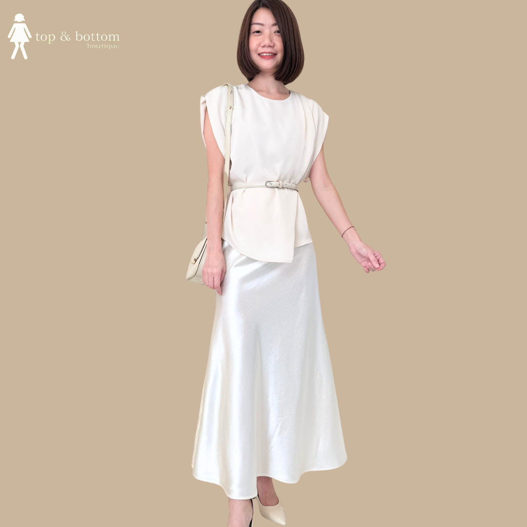 SATIN HIGH WAISTED LACE SIDE LONG SKIRT