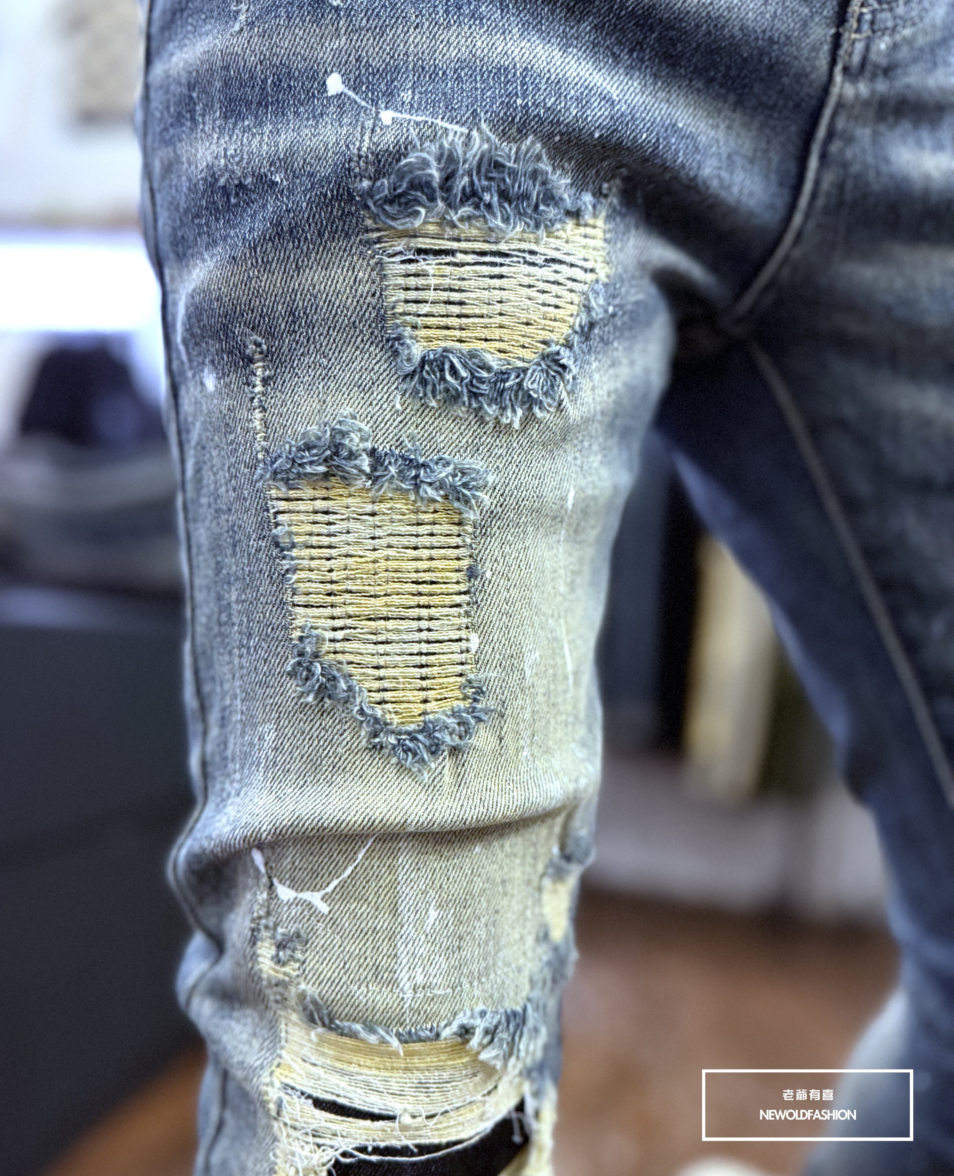 『新品上市』重磅噴墨車縫破壞補丁小直筒褲(NOF25071019)