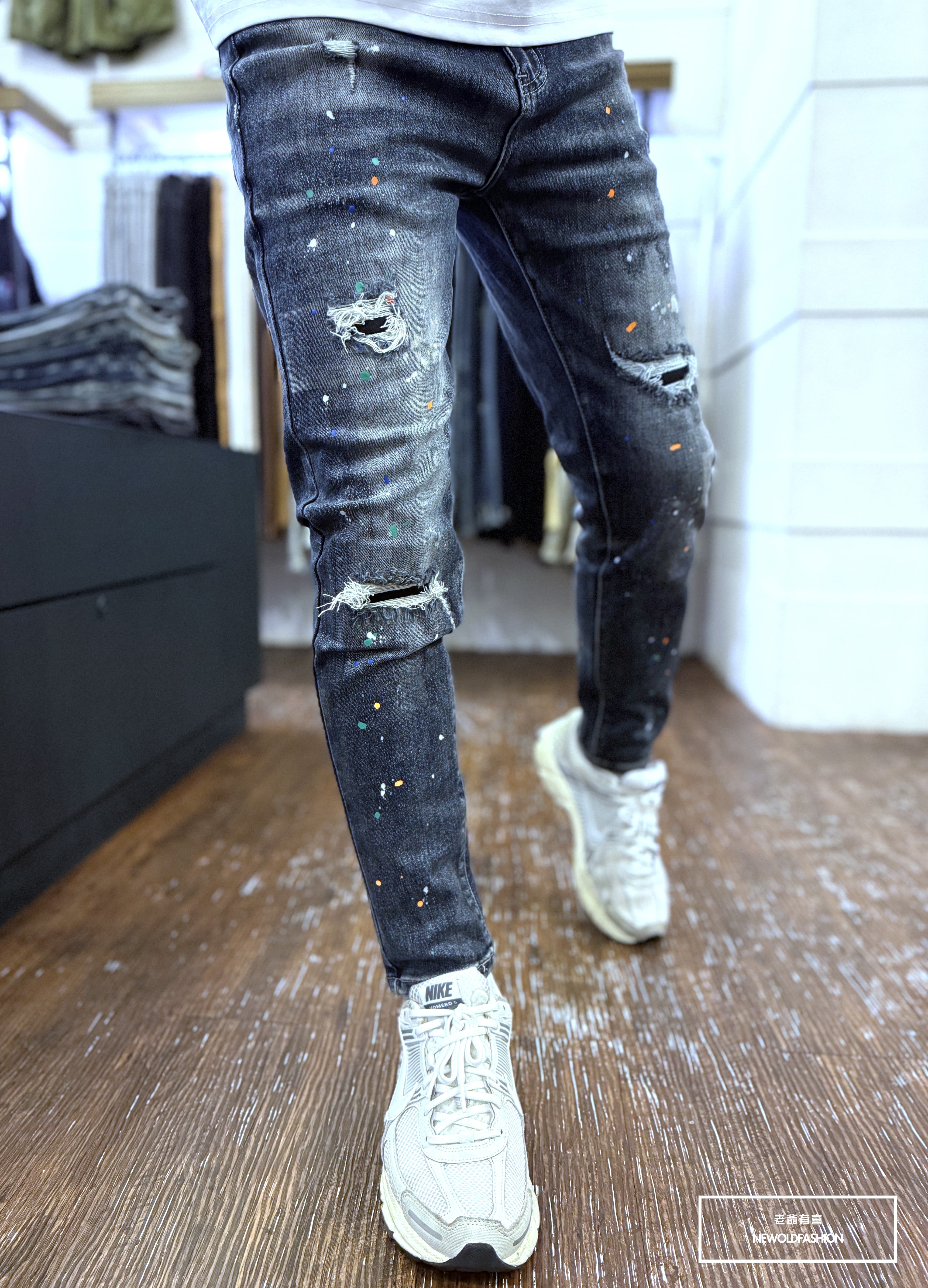 『官網限定』重磅多彩潑漆白印小直筒褲(NOF25071003)