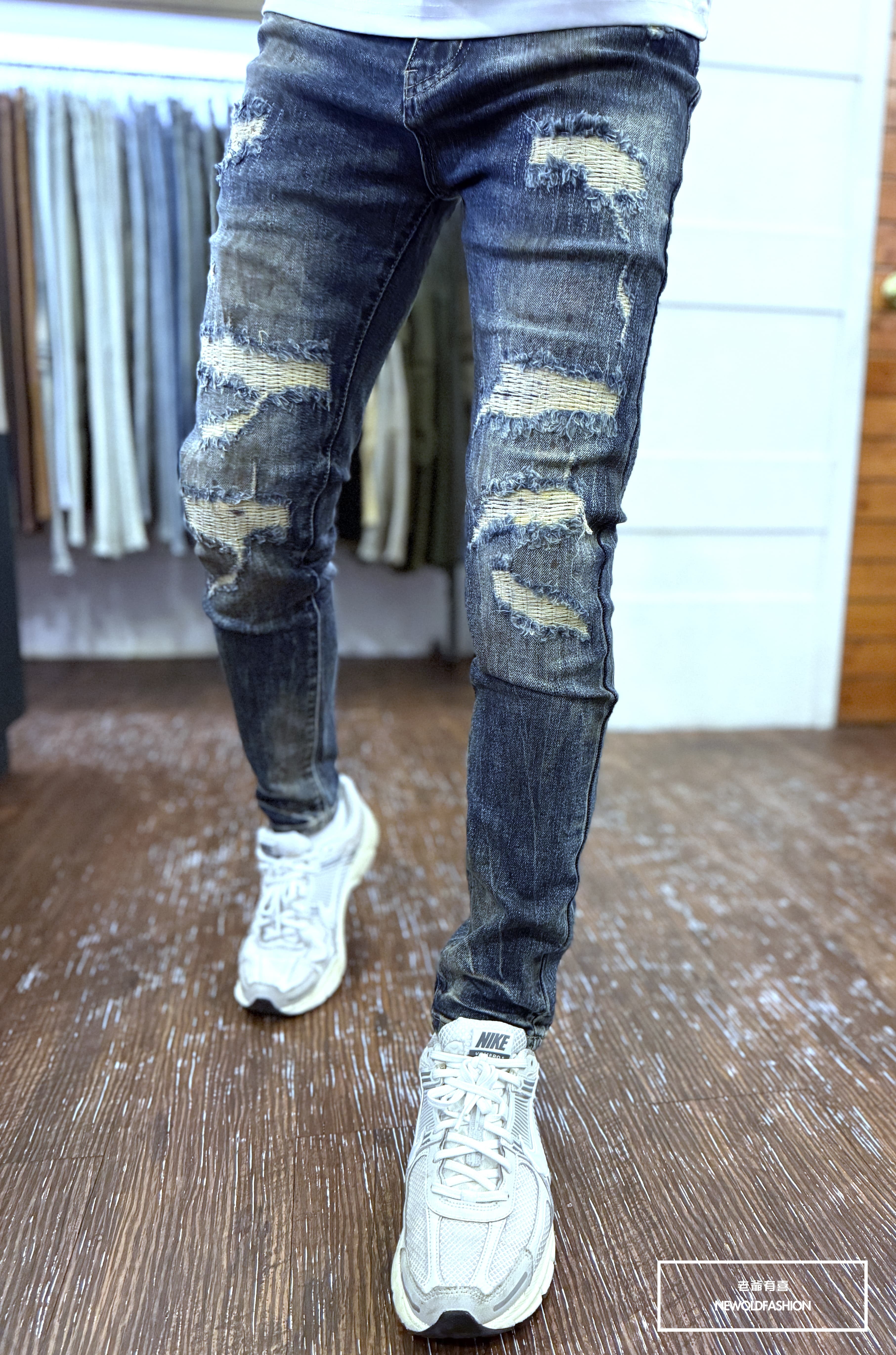 『新品上市』重磅仿舊刷痕車縫補丁小直筒褲(NOF25071022)