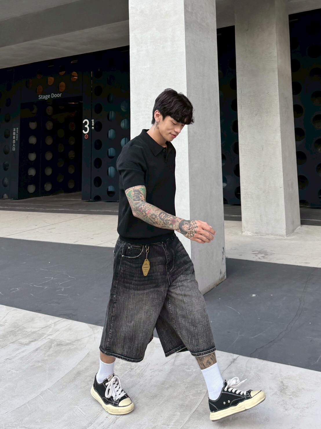 《S.V》直刷紋七分牛仔褲