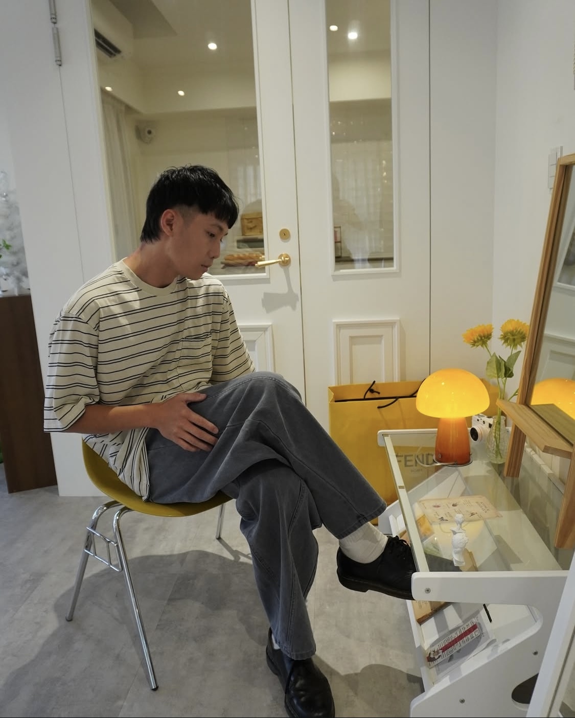 奶茶口袋條紋短踢