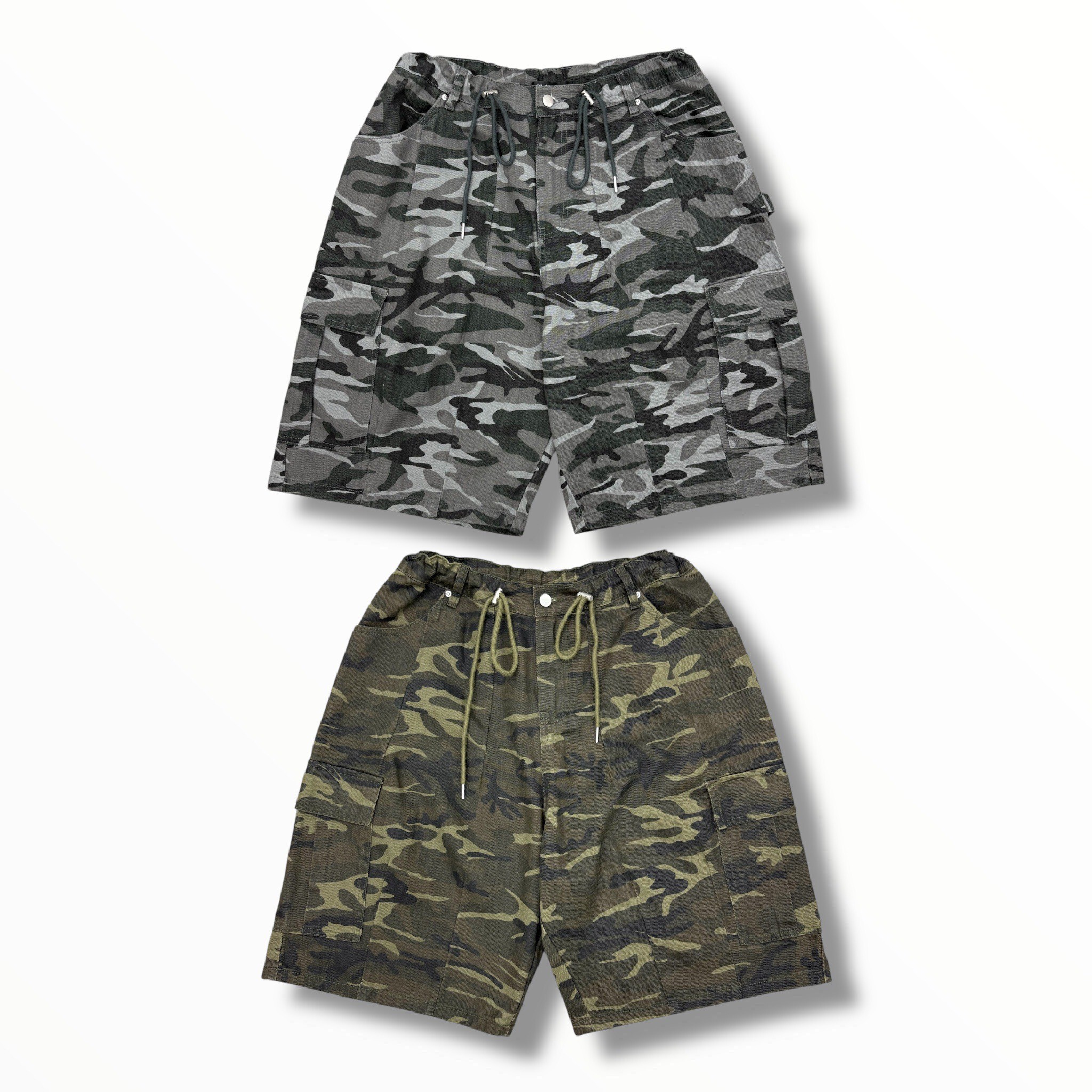 《S.V》調節式寬版迷彩七分褲