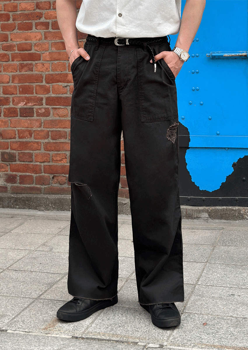 弗倫茨破損長寬褲