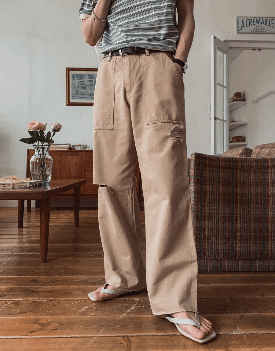 弗倫茨破損長寬褲