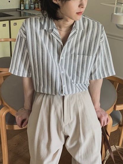 直紋短袖恤衫 C_y-105S