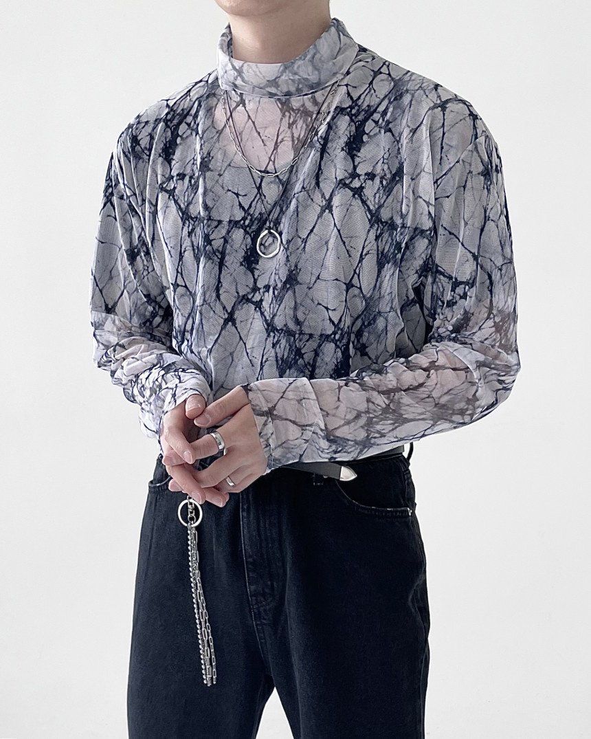 亂紋網紋樽領長袖衫 C_y-099T