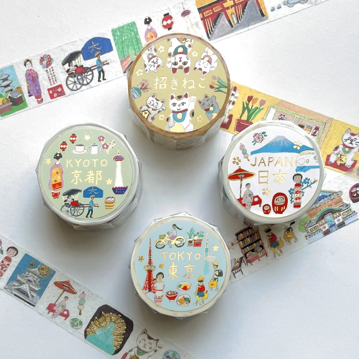 沖野愛 燙金和紙膠帶 日本 東京 京都 招財貓｜日本表現社