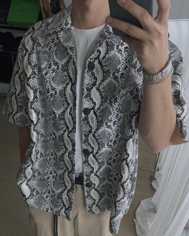 蟒蛇皮革短袖襯衫外套