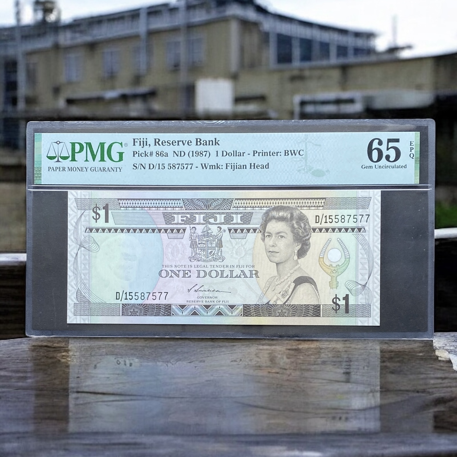1987 Fiji Reserve Bank $1 (PMG 65 Gem UNC) D/15 587577