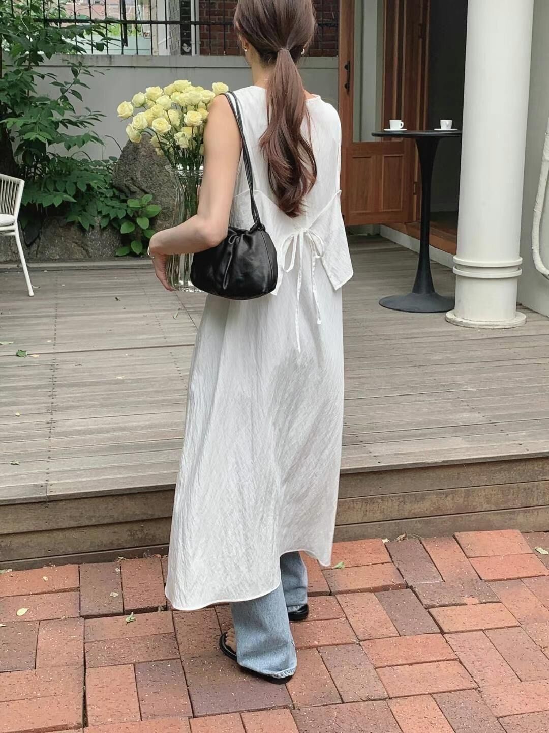 皺皺感吊帶背心連身裙