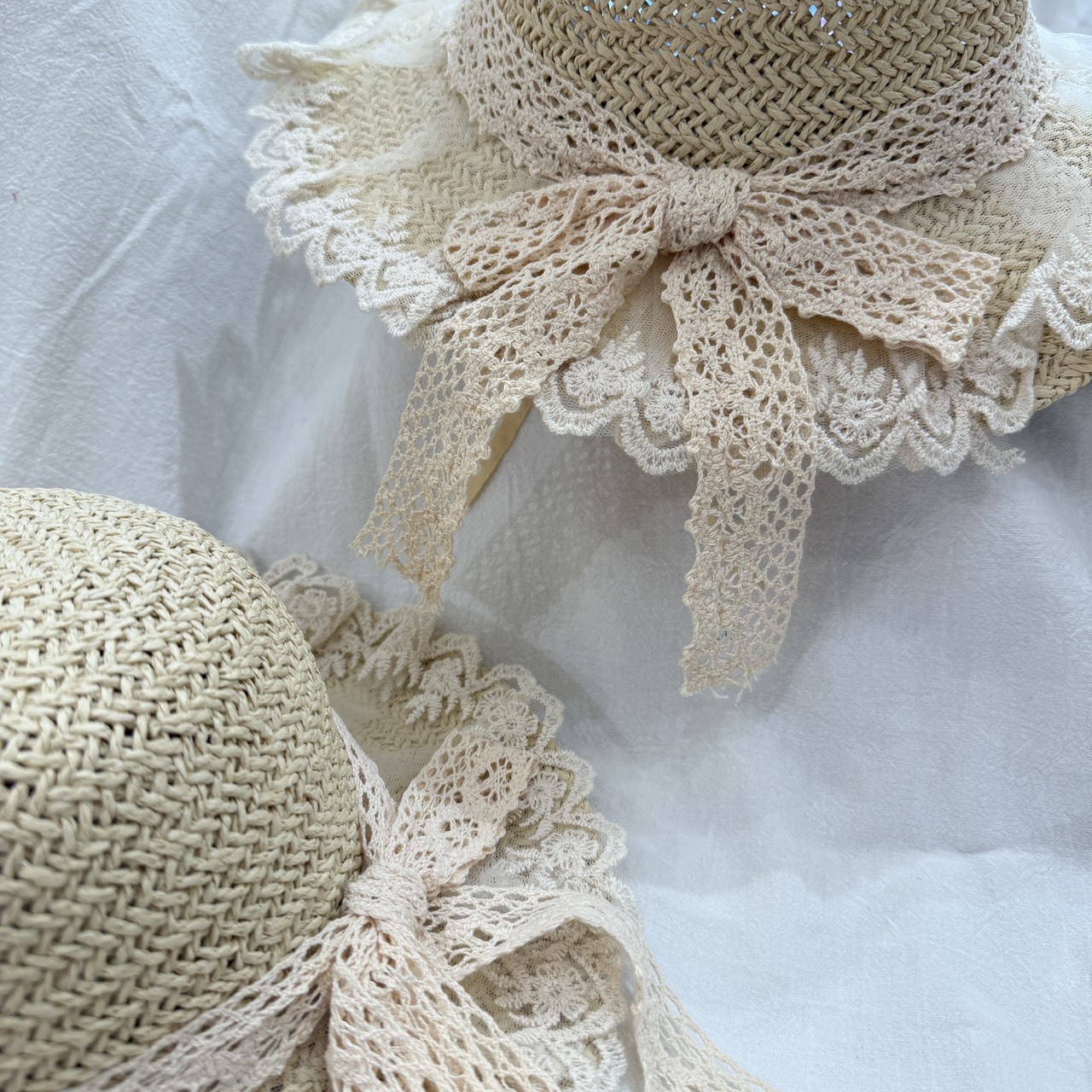 25夏 韓國 經典蕾絲蝴蝶結遮陽草帽(頭圍可調)