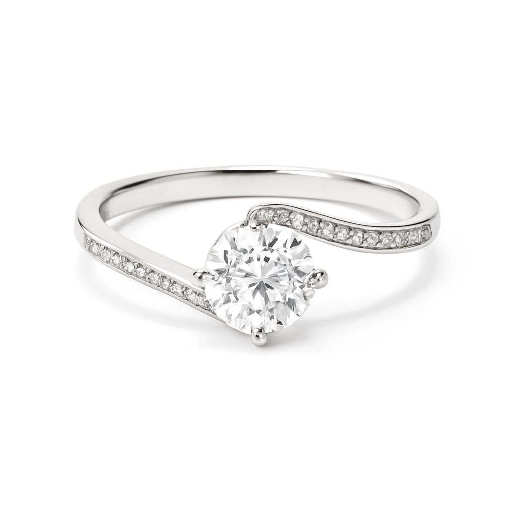 18K白金天然鑽石扭臂戒托