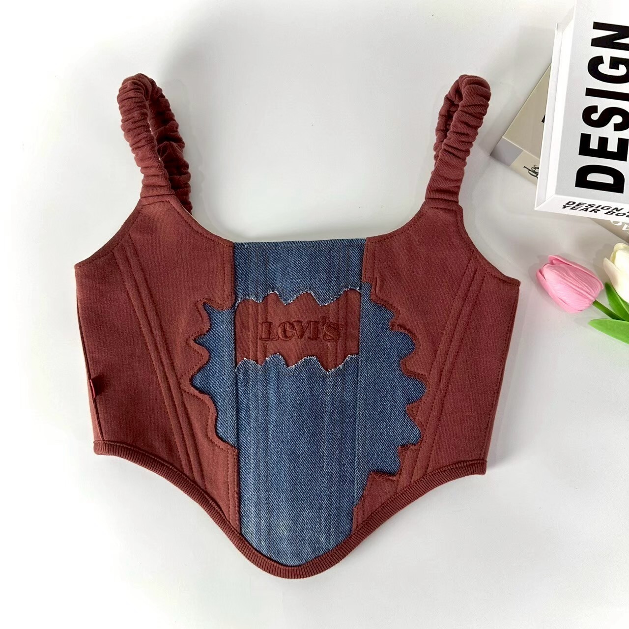 【現貨】JUST ME - 泰國Ramake Levis牛仔併磚紅爆炸併接馬甲 JMCT_029