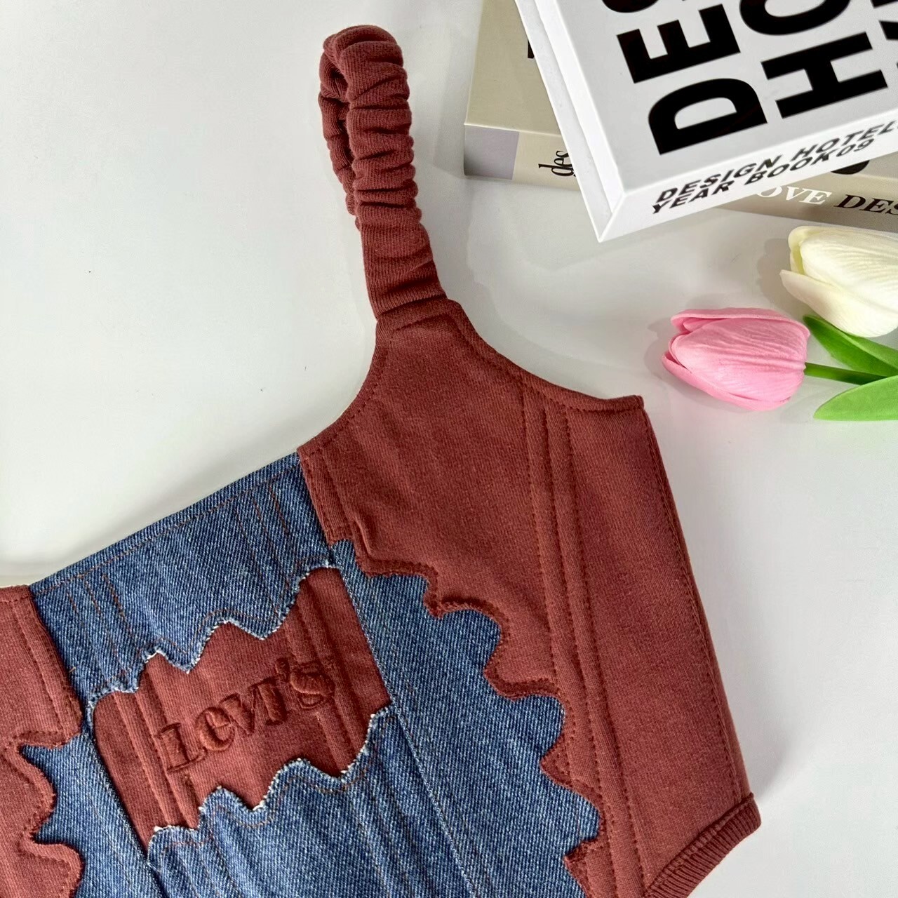 【現貨】JUST ME - 泰國Ramake Levis牛仔併磚紅爆炸併接馬甲 JMCT_029