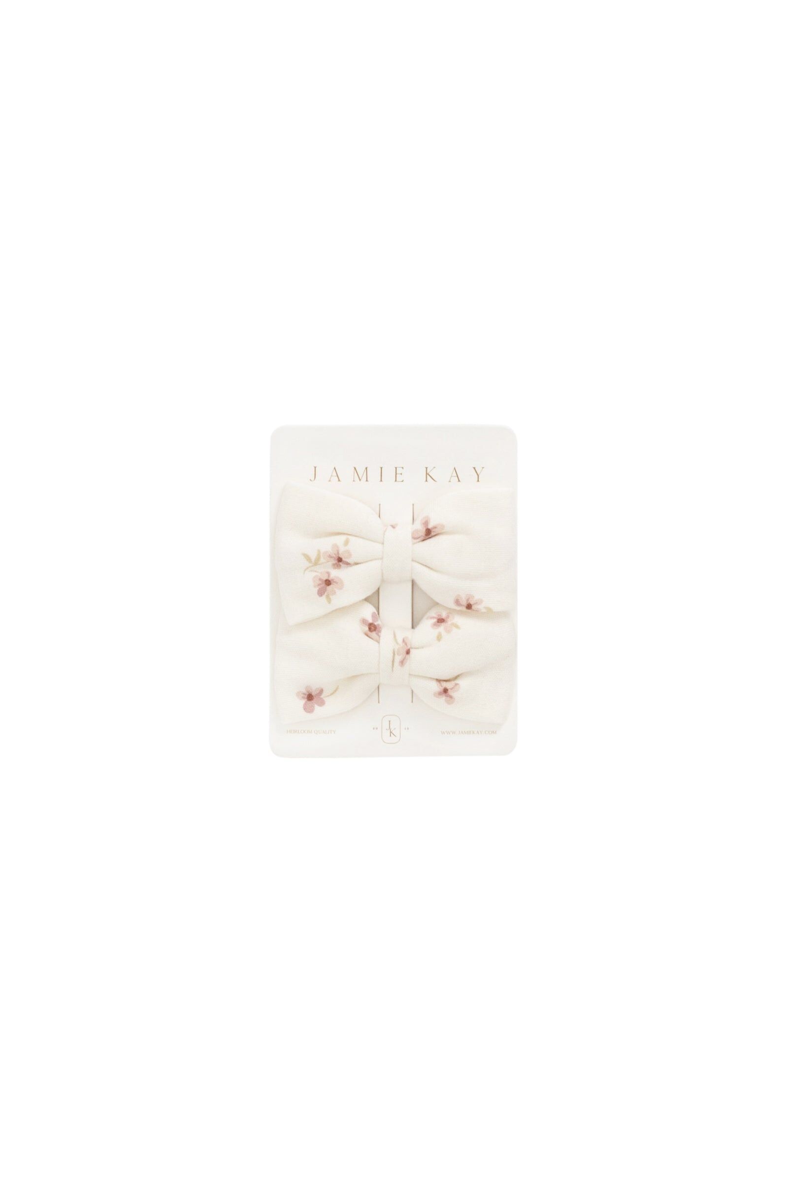 【預購】JAMIE KAY - Organic Cotton Noelle 2pk Bow（Simple Flowers Egret）